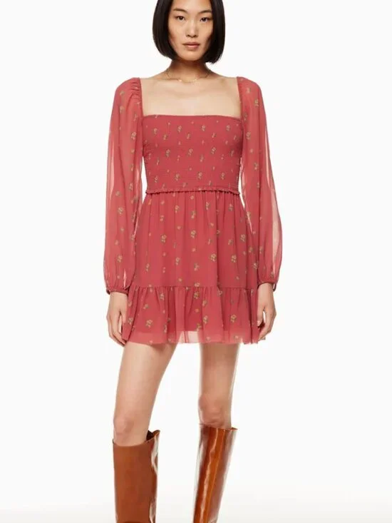 Aritzia Wilfred - Tempest Mini Dress Rosy Red/ Maplewood Size 2XS - Picture 1 of 11